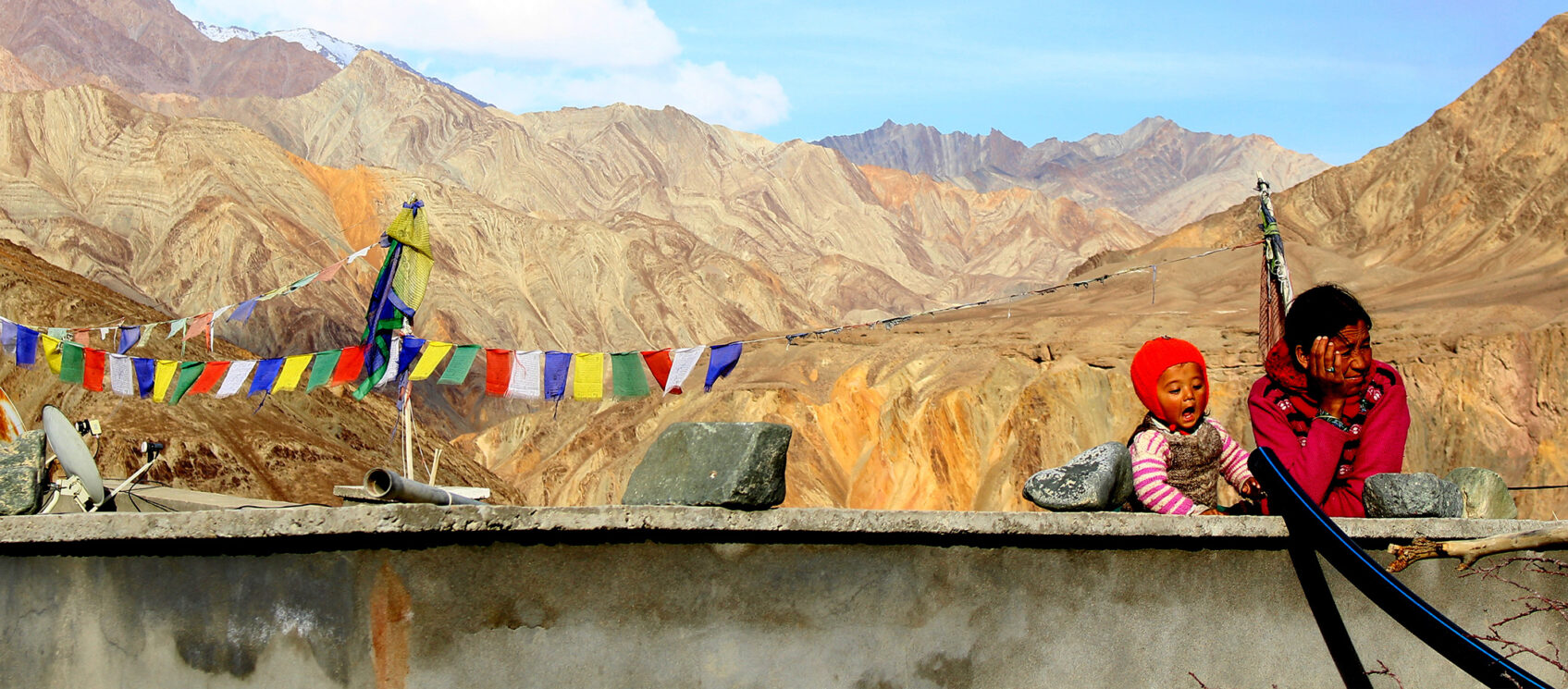 woman and child in mountains